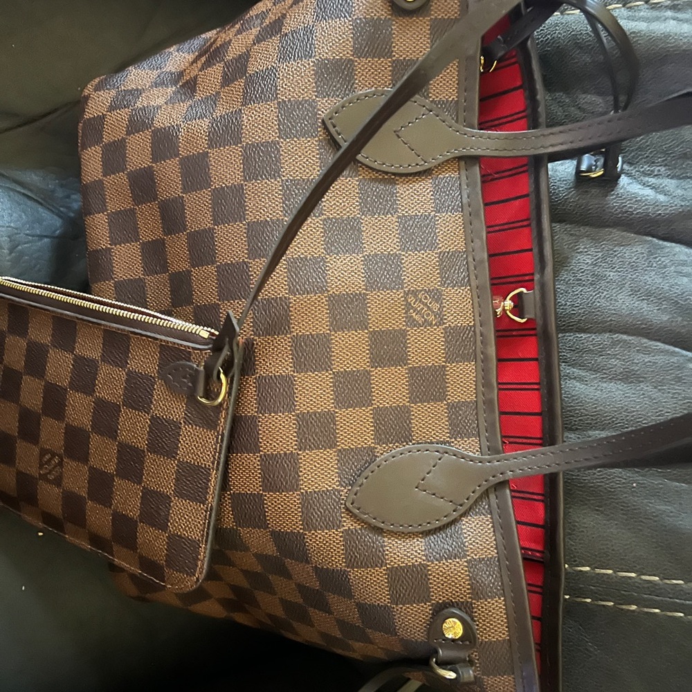 Louis Vuitton Brown and Red Checkered Tote